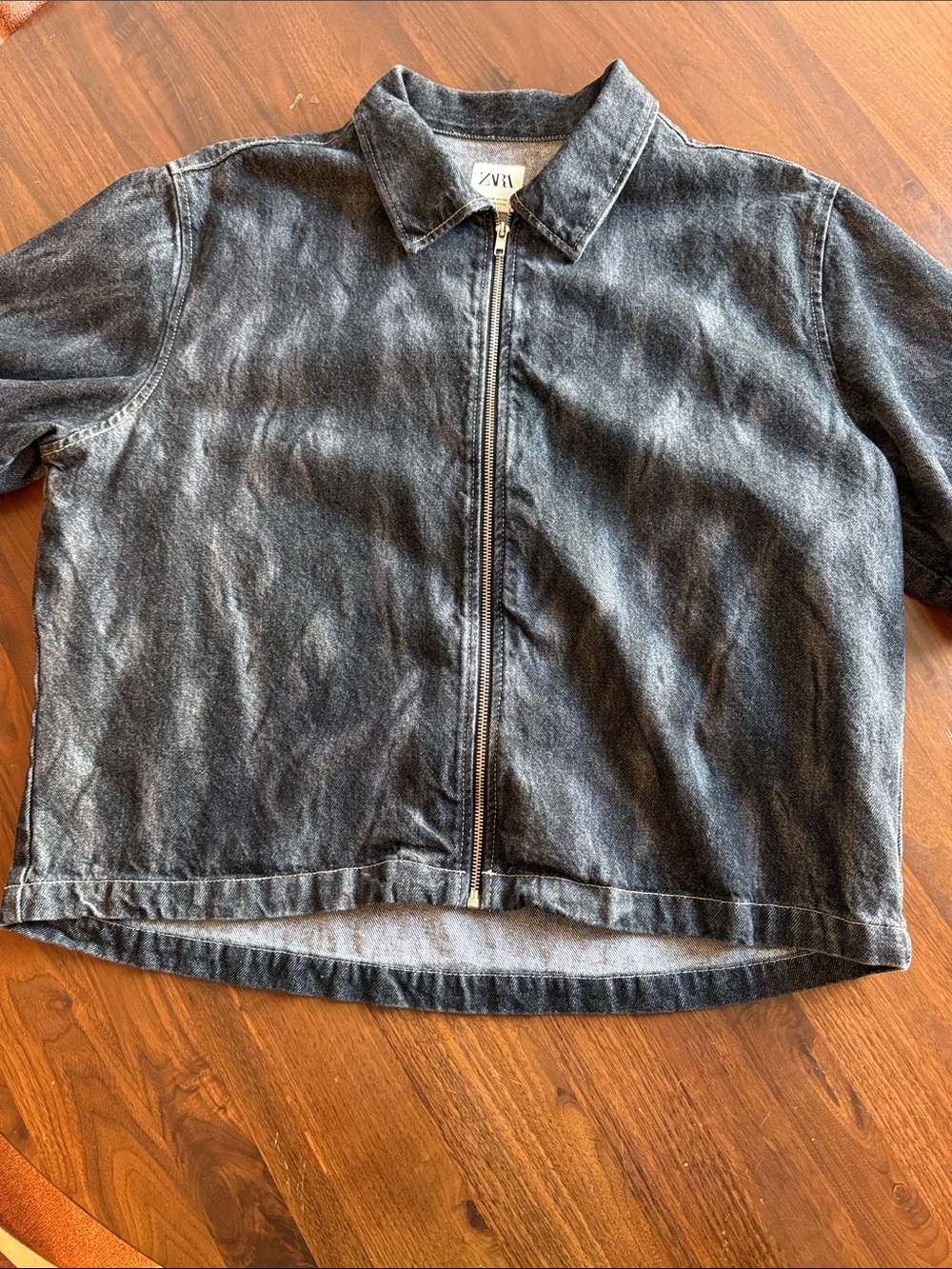 ZARA Washed Black Denim Zip-Front Jacket boxy medium men